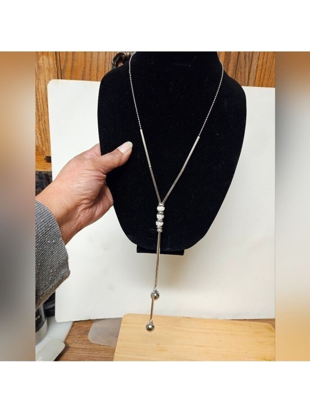 XL Silver-tone Bolo Necklace